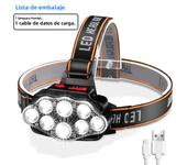 Faro led recargable por Usb, lámpara de cabeza brillante de alto Lumen con 8 led USB, linterna de cabeza IPX4 impermeable, luz de Camping
