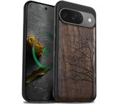 Funda magnética de madera para Google Pixel 9, con grabado artesanal de madera y TPU suave a prueba de golpes, compatible con cargadores inalámbricos MagSafe (grano natural) rosa