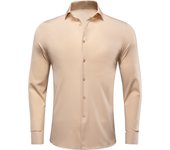 Hi-Tie Plain Solid Silk Men's Shirts Long Sleeve Lapel Dress Suit Shirt Blouse Wedding Business Blue Mint Pink Purple Green Gray