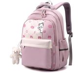 MoChila Colegio de Nylon Ligera e Impermeable para Chicas-MoChila Infantil Casual de Viaje con Simpático Colgante, 28x20x42 cm