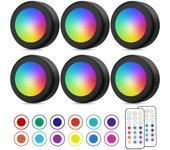 Luces LED de disco con 2 controles remotos, Luces para badería, Luz Nocturna RGB con temporizador, Luces LED inalámbricas de Brillo ajustable, paquete de 6