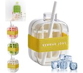 Cubitera, 2 en 1, bandeja y botella para cubitos de hielo sin contacto de 17/27 oz. Botella para hacer cubitos de hielo con tapa y recipiente. Fácil liberación de hielo para congelador. Ideal para café, jugos y bebidas (verde, 20 oz).
