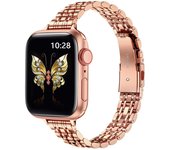 Banda de metal ultrafina compatible con banda de reloj de Apple 42mm (Serie 10) 41mm 40mm 38mm, elegante banda de enlace de acero inoxidable (oro rosa)