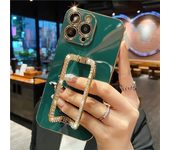 3D diamond Crystal Square Holder Gold Plating Phone Case For iphone 15 14 12 Pro Max 11 13 Pro X XS XR 7 8 Plus  Back Cover