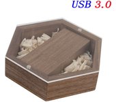 JASTER New USB Flash Drive 3.0 Acrylic Board Hexagonal Box  Pendrive 4GB 8GB 16GB 32GB  64GB 128GB Pen drive（No customized logo）