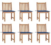 vidaXL Sillas de jardín 6 unidades con cojines madera maciza de teca