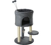 PawHut Rascador para gatos, 73,5 cm de altura, con cueva para gatos y pelota de juguete, árbol trepador, columna de sisal, juguete para gatos, peluche, gris + blanco crema
