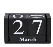 Bloque de escritorio de calendario de madera, tiempo de escritorio clásico shabby chic país Cubo de madera calendario perpetuo bloque vintage mes fecha pantalla (negro)
