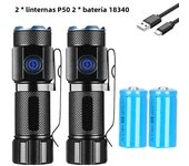 P50 Powerful Mini LED Flashlight Aluminium Alloy Torch Type-C Rechargeable 16340 Battery With Tail Magnet Flashlight