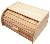 Panera de madera natural con tapa corredera enrollable para cocina rústica o moderna
