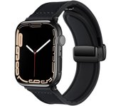 Magnetic strap for Apple watch ultra 2 band 49mm 44mm 40mm 45mm 41mm Genuine Leather+silicone bracelet iWatch series 9 8 7 6 se