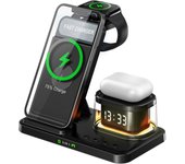 Cargador Inalambrico iPhone 5 en 1 Led, Base Cargador, Airpods, Estacion de Carga Apple para Viaje y Hogar