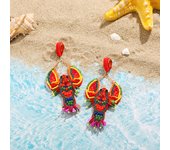 Bohemian Handmade Ocean Blue Turtle Shell Drop Dangle Earrings for Women Starfish Lobster Stone Summer Beach Piercing Earrings