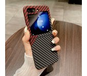 Luxury Carbon Fiber Texture Kevlar Pattern Bumper Case For Samsung Galaxy Z Flip 6 5 4 3 Camera Protection Shockproof Hard Cover