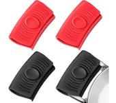 Manoplas de horno con aislamiento de silicona para cocinar en cacerola, rojo y negro