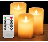 Velas LED, vela LED con llama parpadeante, juego de 3 (10 cm, 12,5 cm, 15 cm), con llamas parpadeantes muy realistas, vela decorativa, vela blanca, temporizador de 24 horas