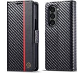 Carbon Fiber Leather Wallet Case For Samsung Galaxy Z Fold 6 5 4 3 5G Fold5 Fold4 Fold6 Magnetic Flip Card Holder Phone Bag Etui