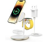 Base de carga magnética, Estación de carga magnética 3 en 1 con Carga Magsafe para iPhone, iWatch, AirPods (Con adaptador), color Dorado