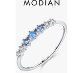 Modian 925 Sterling Silver Basic Stackable Fashion Thin Finger Ring Charm Blue Zirconia Crystal Rings For Women Fine Jewelry