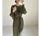 Women Summer Solid Tunics Pleats Maxi Dress For 2024 New Spring Fashion Bell Sleeves Festa Luxo Party Elegant Long Sleeve Dress