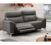 Vente-unique - Sofá de 3 plazas relax eléctrico de piel de becerro METRONOMYA - Gris arenoso