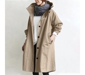 Trendy Women's Long Trench Coat Women's Solid Color Elegant Windbreaker Loose Comfortable Hooded Temperament Ladies Raincoat