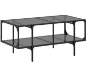 vidaXL Mesa de centro superficie de vidrio acero 98,5x50x45 cm Transparente, Negro, Mesita de Salón o Comedor o Auxiliar Mesa de Café Meuble Salón