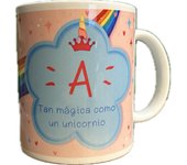Solo Recuerdos SL Taza Mug con nombre personalizado Hecho en España diseño unicornio en caja cartón, apto para microondas y lavavajillas, personalizable en castellano, catalán-castellano, euskera-castellano y gallego-castellano.