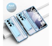 Plating Case with S Pen Holder for Samsung Galaxy Z Fold 5 4 3 Case Screen Protector Hinge Kickstand Cover for ZFold5 Fold43