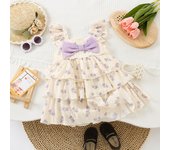 Summer Baby Girl Dress Cute Floral Small Flying Sleeve Princess Dress For Kids Girl Korean Version Bow Beach Thousand Layer Birt