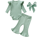 Newborn Infant Baby Girls 3PCS Clothes Set Ruffles Long Sleeve Romper Tops Flared Pants Headband Outfits Spring Fall Clothing