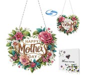 Adorno colgante DIY con pintura de diamantes para adultos con accesorios, diseño de doble cara, colgante de punto de una cara para decoración de pared, ventana y jardín (Corazón del Día de la Madre)