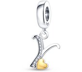 Fit Pandora 925 Original Bracelets 925 Silver Color 26 Gold Heart Zircon Letter Charms Beads DIY Creative Birthday Jewelry Gifts