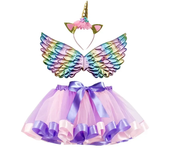 Girl Birthday Party Costumes Unicorn Horn Headband Cute Fairy Wing and Sparkle Tutu Skirt Set for Princess Cosplay Kids Outfits