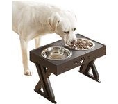 Cuenco elevado para perros, cuencos para perros con soporte, cuencos para perros de altura ajustable con 2 platos, rejilla de alimentación elevada antisaltos para perros