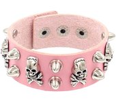 2024 New Pink Red 90s Punk Skull Spot Cuspidal Spike Rivet PU Leather Bracelet For Women Men Gothic Wristband Bangle Jewelry