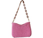 Women's summer beach handbag, solid color fabric cross handbag with classic PA chain