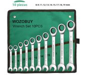 WOZOBUY Ratchet Spanner Wrench Set  Gear Ring Ratcheting Combination Wrench Kit Metric Flexible Head with Canvas Bag