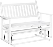 Outsunny Banco Mecedora de Jardín de 2 Plazas Banco Balancín de Madera con Reposabrazos y Respaldo de Listones para Terraza Exterior Carga 250 kg 125x68,5x102 cm Blanco
