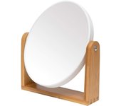 Espejo de maquillaje vanidad con soporte de Bambú natural, Espejo de aumento giratorio de 360 Grados-Blanco-oval (1X, 3X)