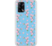 Funda compatible con Oppo A74 4G - Patron flores rosas con fondo azul