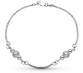 Inmaculada Romero Pulsera Oro 18k Blanco Mate y Brillo Motivo Bolas Cadena - Mujer