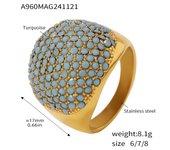 Encanto Un anillo de acero de titanio Gypsophila con circonita con incrustaciones a mano, joyería galvanizada de lujo de alta calidad 316L anillos de acero inoxidable para mujer Bling Cubic Zirconia turquesa mujeres anillos redondos