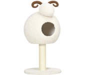 PawHut Rascador para gatos, 80 cm, árbol para gatos con cueva, rascador para gatos con diseño de cabra, árbol trepador con columna de sisal y estructura de felpa, mueble para gatos, color blanco crema