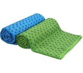 toallas de yoga secas y antideslizantes (azul y verde) con bolsa de transporte de malla, extralargas (62 x 183 cm/24,4 pulgadas x 73 pulgadas) Toalla de yoga con agarre de puntos
