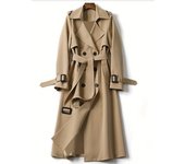 2024 Autumn And Winter New Solid Colour Double Row Of Buttons To Lengthen The Trench Coat Simple Style With Waist Lapel Coat