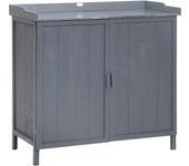 Outsunny Armario de Jardín de Madera con Mesa de Trabajo Armario de Exterior con 2 Puertas Cierre Magnético y 2 Estantes para Terraza Balcón 98x48x95,5 cm Gris