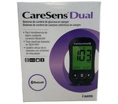 CareSens Dual - sistema de control de glucosa en sangre - contiene 10 tiras CareSens pro, 10 lancetas, dispositivo de punción, 2 pilas, registro de mediciones y funda de transporte.