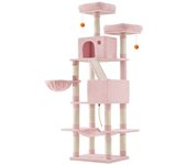 Árbol para gatos XXL de 206 cm, torre con 13 postes, 2 plataformas, 2 cuevas, cesta, hamaca, pompón y rascador multinivel para gatos grandes