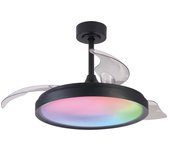 Ventilador de Techo SIBERIA de 30w Negro - Motor DC - Control Remoto - Iluminación LED 50W CTT Y RGB- 5400 Lumenes Dimable - 3000-6500k - Ventilador aspas retractiles - SUNACA